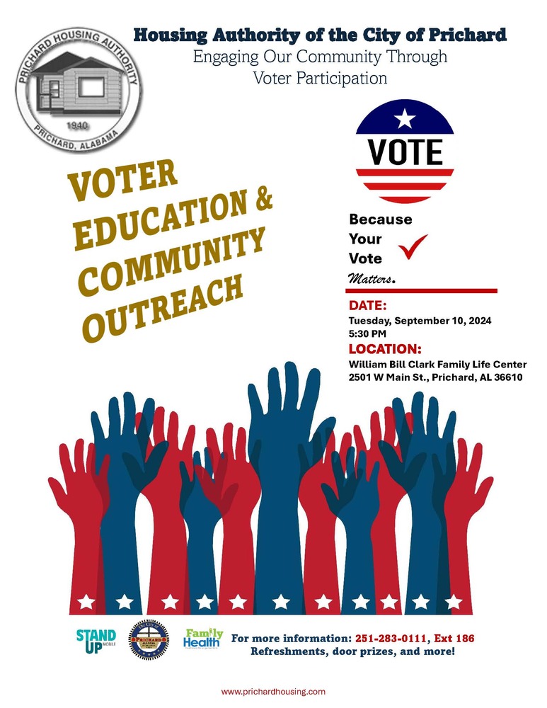 Voter education event to be held on Tuesday, September 10, 2024 at 2501 W Main St. Prichard, Alabama